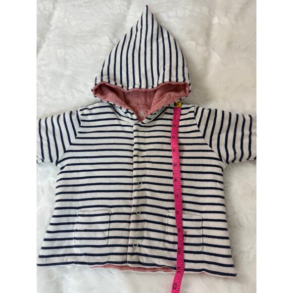 Petit Bateau Gnome Hood Fully Reversible Classic Striped Soft Baby Jacket 12 Mos - Picture 8 of 8